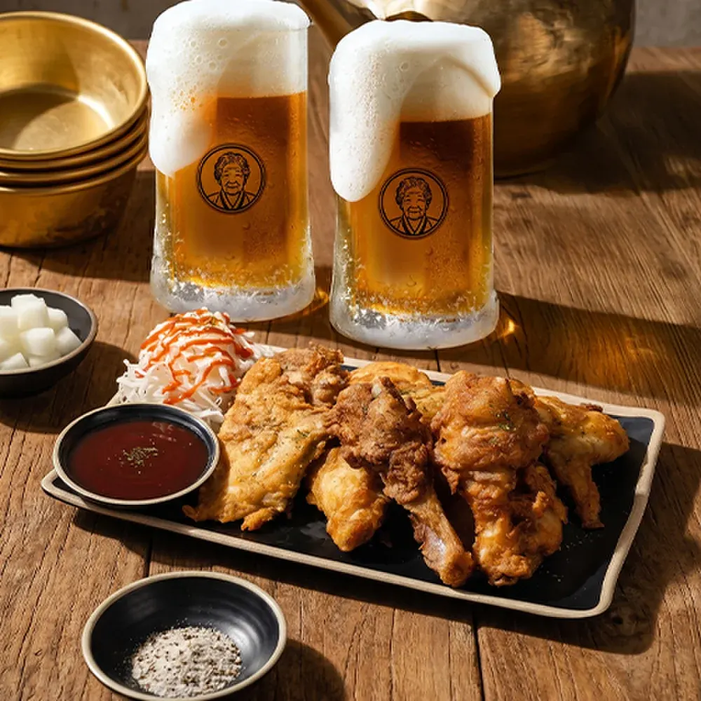 치킨과 생맥주 두 잔